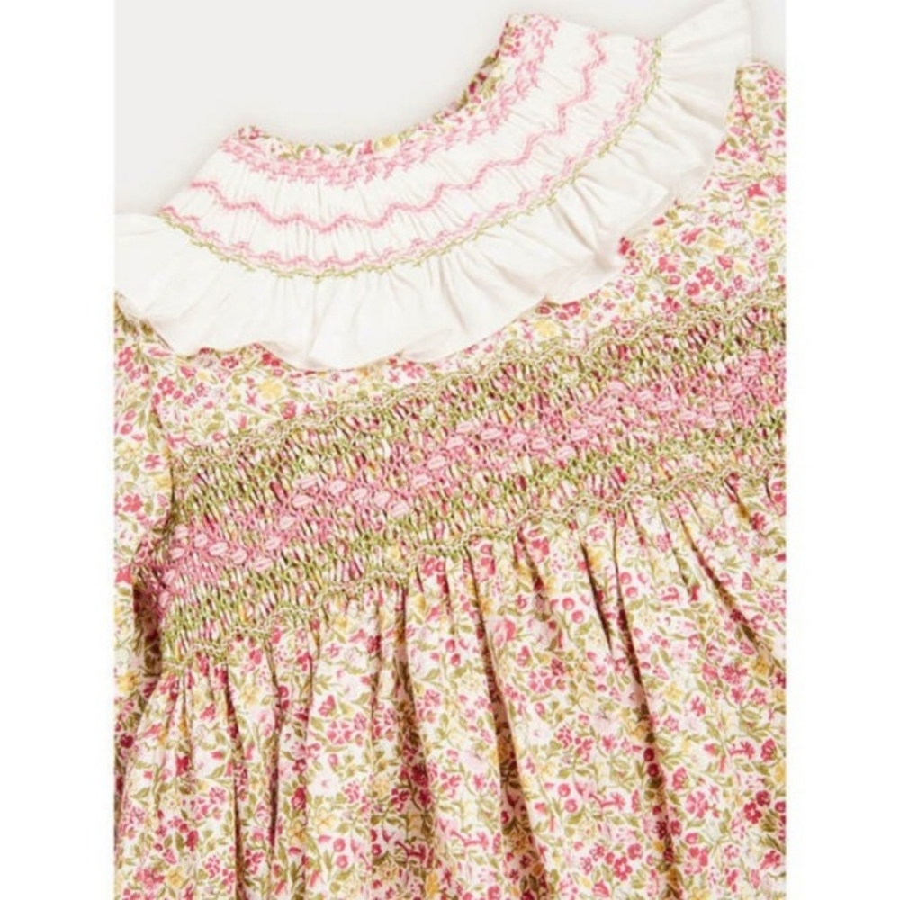 Floral Pink and Green Kids Dress